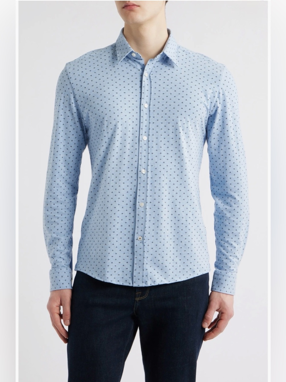 BOSS by HUGO BOSS Roan Kent Jersey Button-Up Shirt XL Blue Geometric NWT